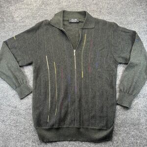 Marcello Polo Sweater Mens Large Gray Merino Wool Blend Knit 1/4 Zip Pullover